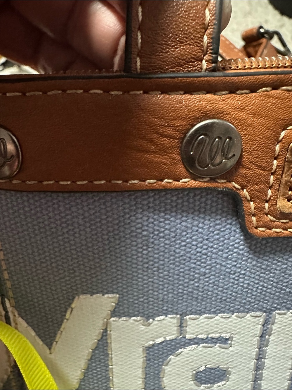 Wrangler Light Blue Canvas Mini Tote with Brown Trim and White Logo - Picture 8 of 10